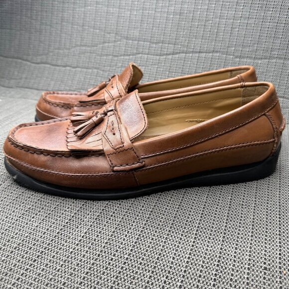 Jarman Mens Size 10 Brown Leather Moc Toe Tasseled Kiltie Loafers - Picture 2 of 8